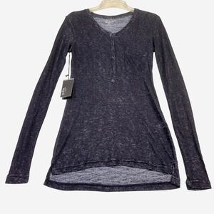 Rails Womens Medium Black Space Dye Henley Long Sleeve Metallic High Low Top